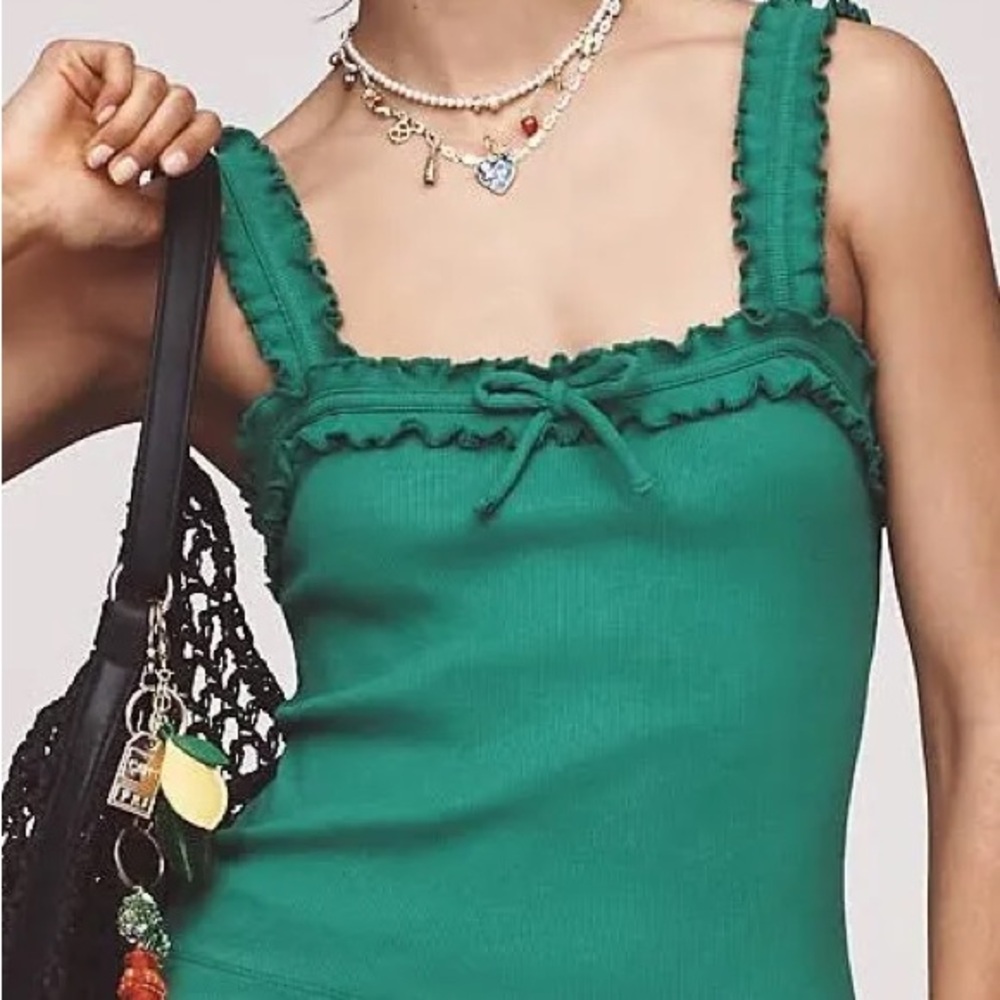 Maeve Emerald Ruffle Trim Tank Top